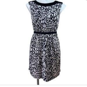 Ann Taylor Loft black and white print sleeveless dress cinched elastic waist